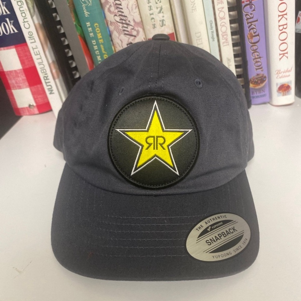 Rockstar Energy Drink Adult Black Star Patch Adjustable Spellout Graphic Hat Cap
